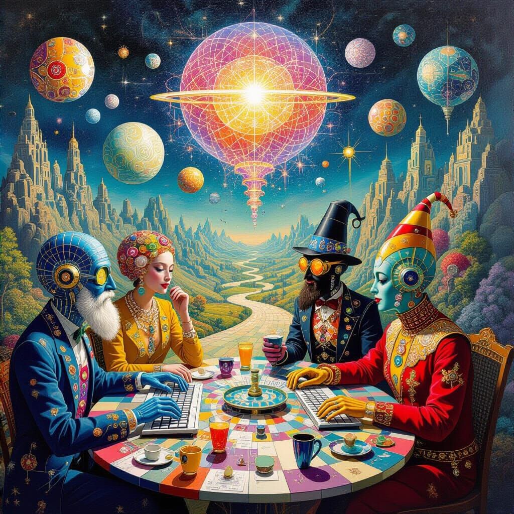 Psychedelic Galaxy Cafe: A Maximalist Oil Painting