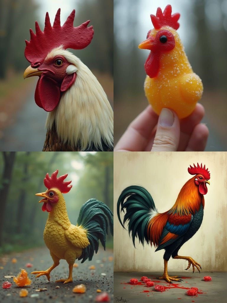 AI Artwork: A Rooster Candy on a Bloody Road
