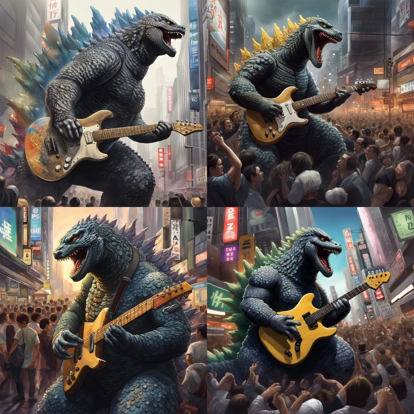 Godzilla Plays Guitar in Downtown Tokyo