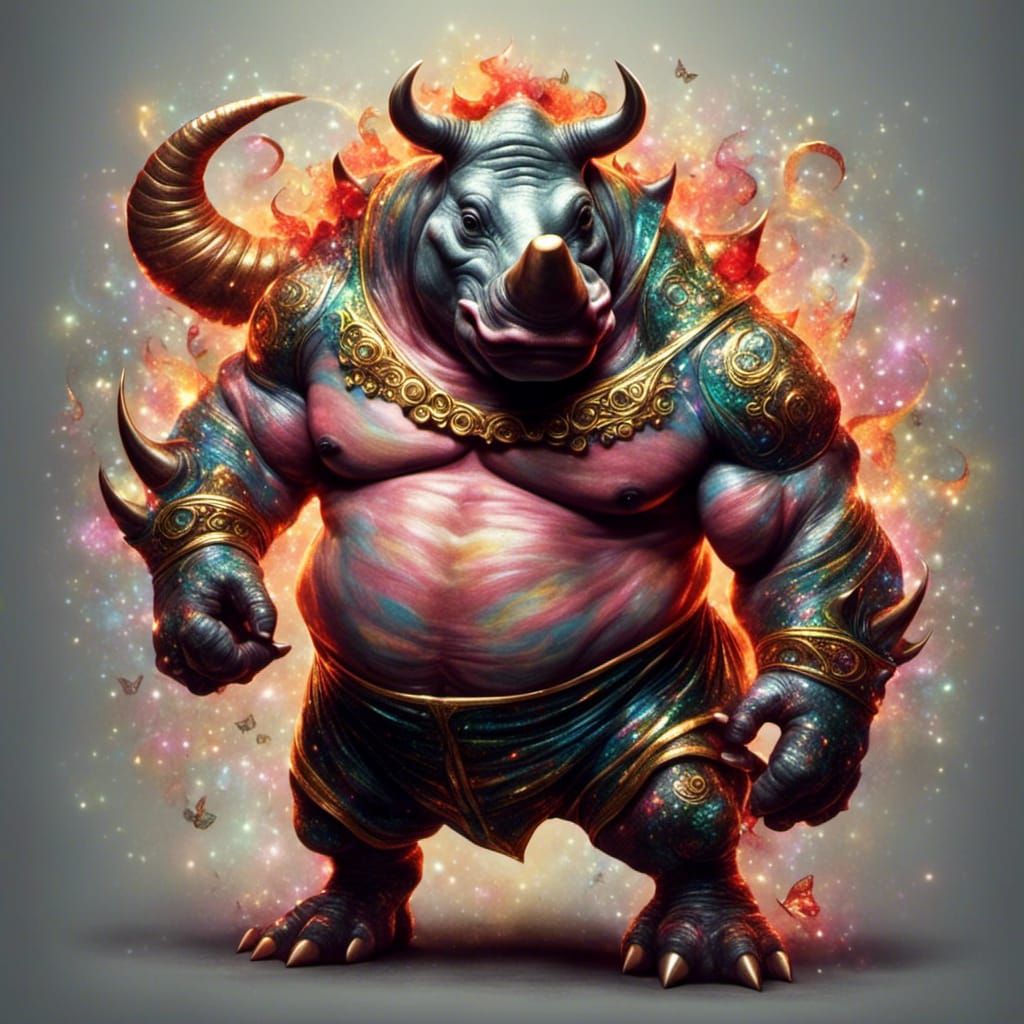 Demonic Boxing Rhino with Sparkle Effect