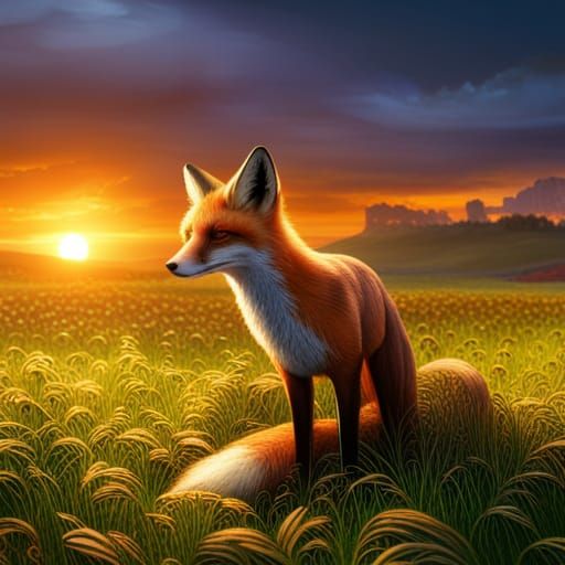 Fox at Sunset: Detailed Matte Painting