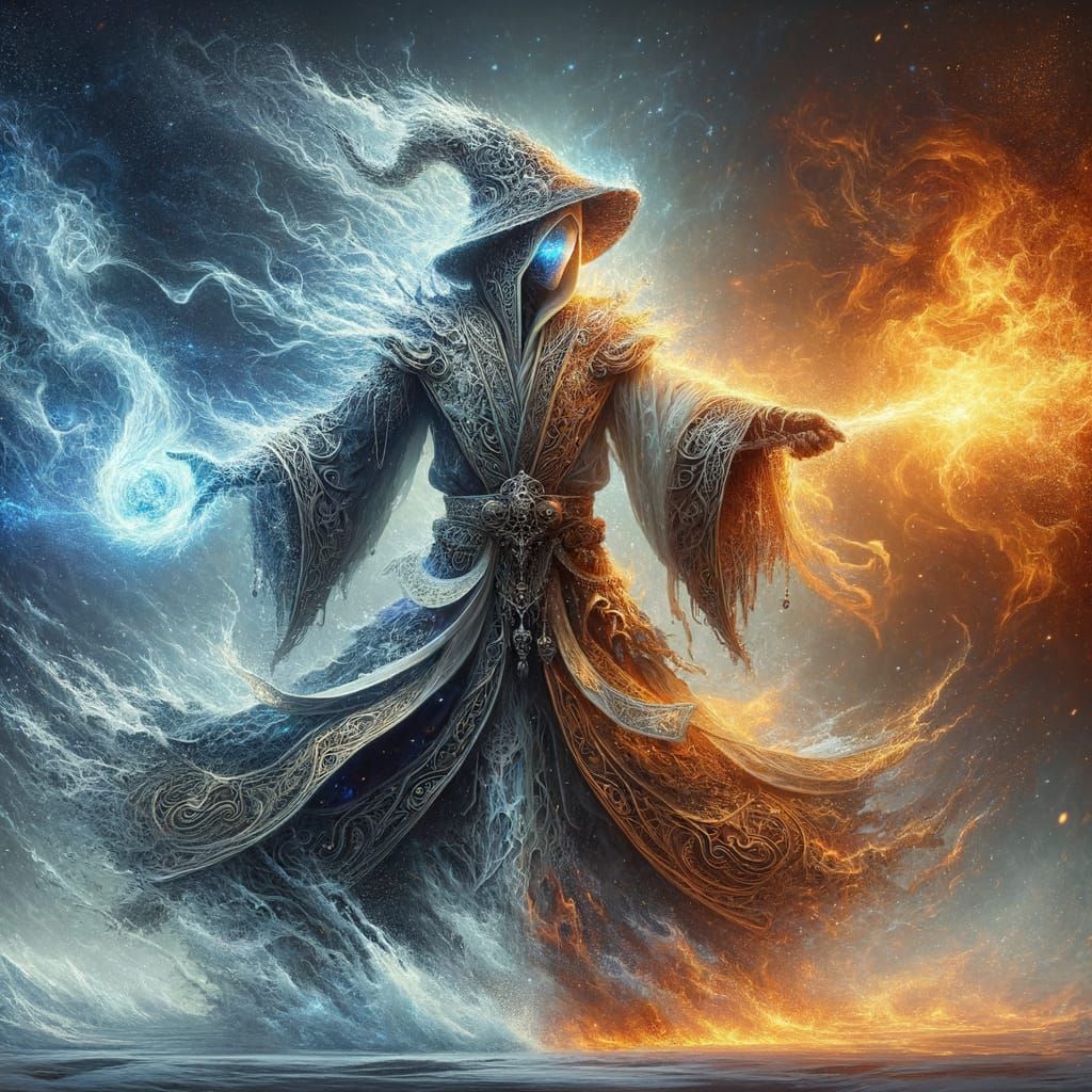 Frostfire Mage Casting Spell in Dark Fantasy Style