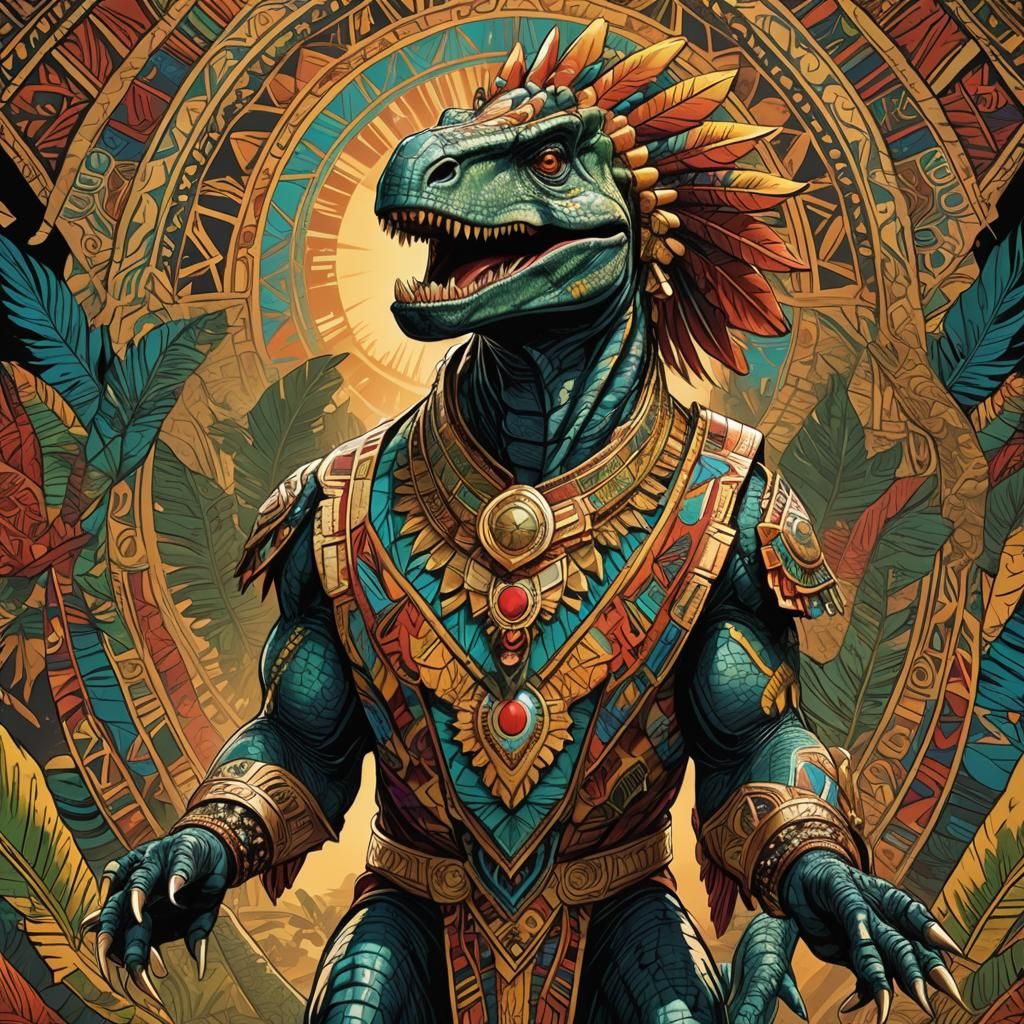 Dinosaur in African Attire: Comic Book Illustration