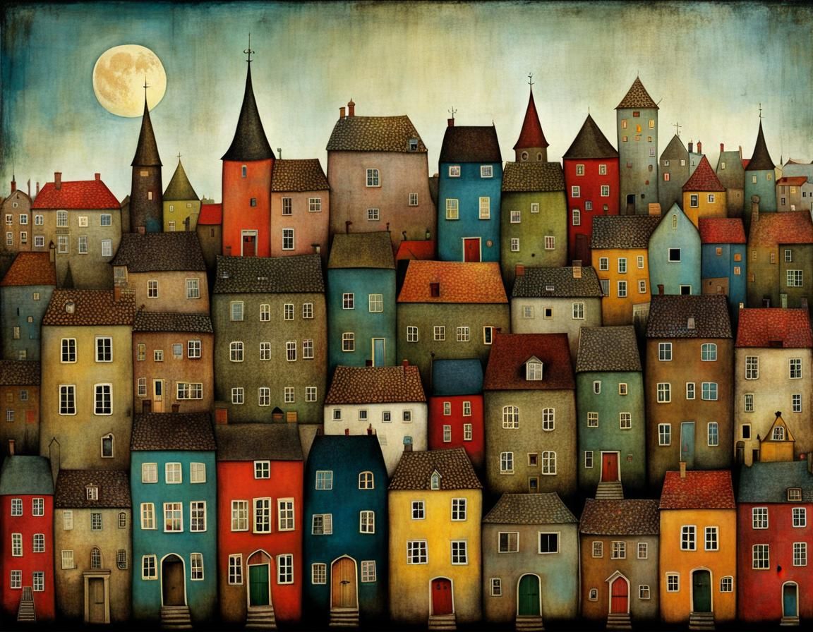 Expressive Little Town Inspired by Paul Klee