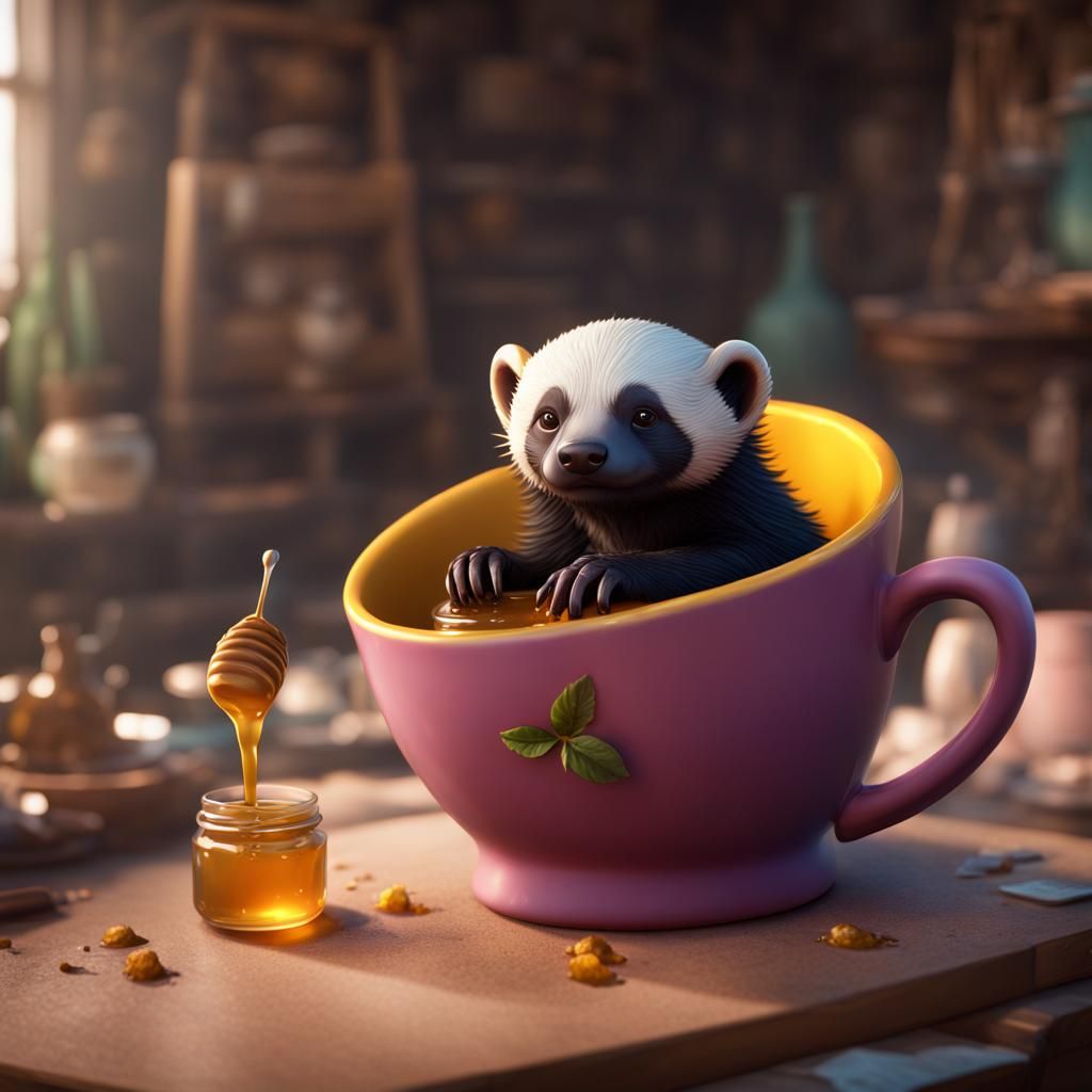 Cute Honey Badger in a Cup: Detailed Matte Painting