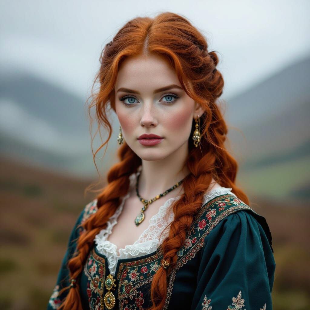 Highland Woman Portrait in Traditional Scottish Attire