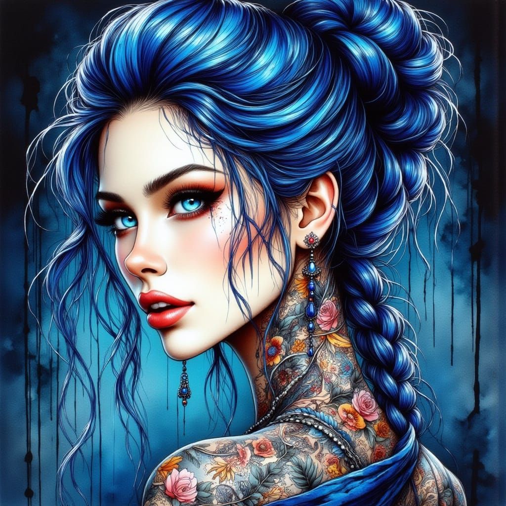 Dragon Tattooed Woman in Detailed Ink Illustration