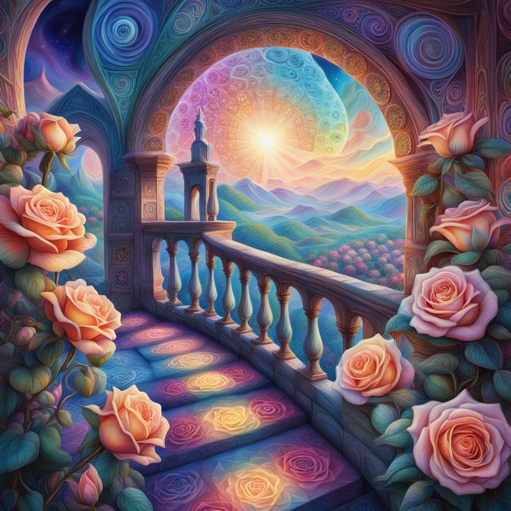 Ethereal Portrait with Roses in Visionary Art Style