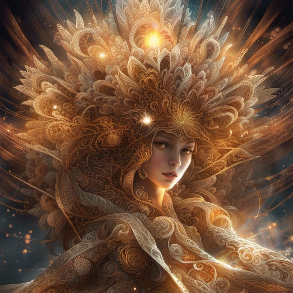 Fractal Goddess with Fireworks and Spirit Faces