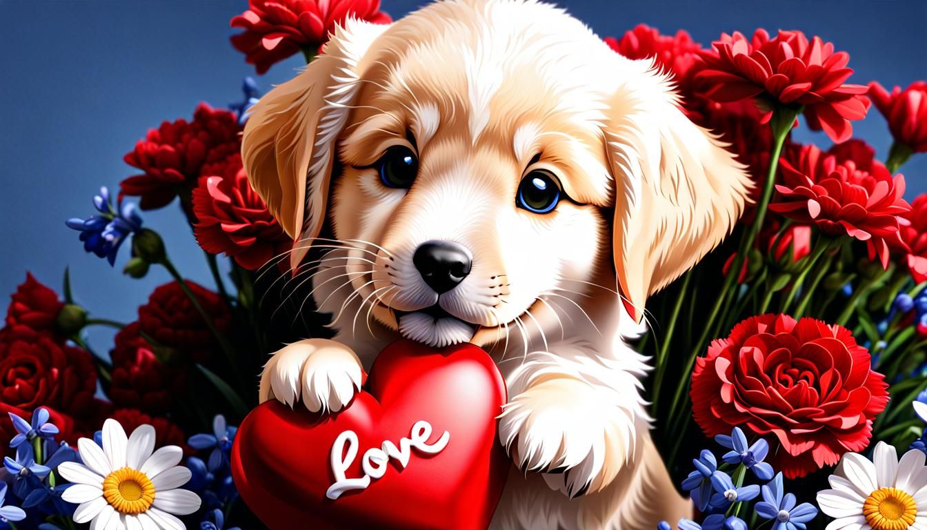 Chibi Golden Retriever Puppy with Heart