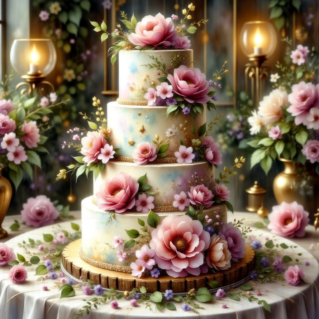 Painterly Wedding Cake Masterpiece with Edible Flowers