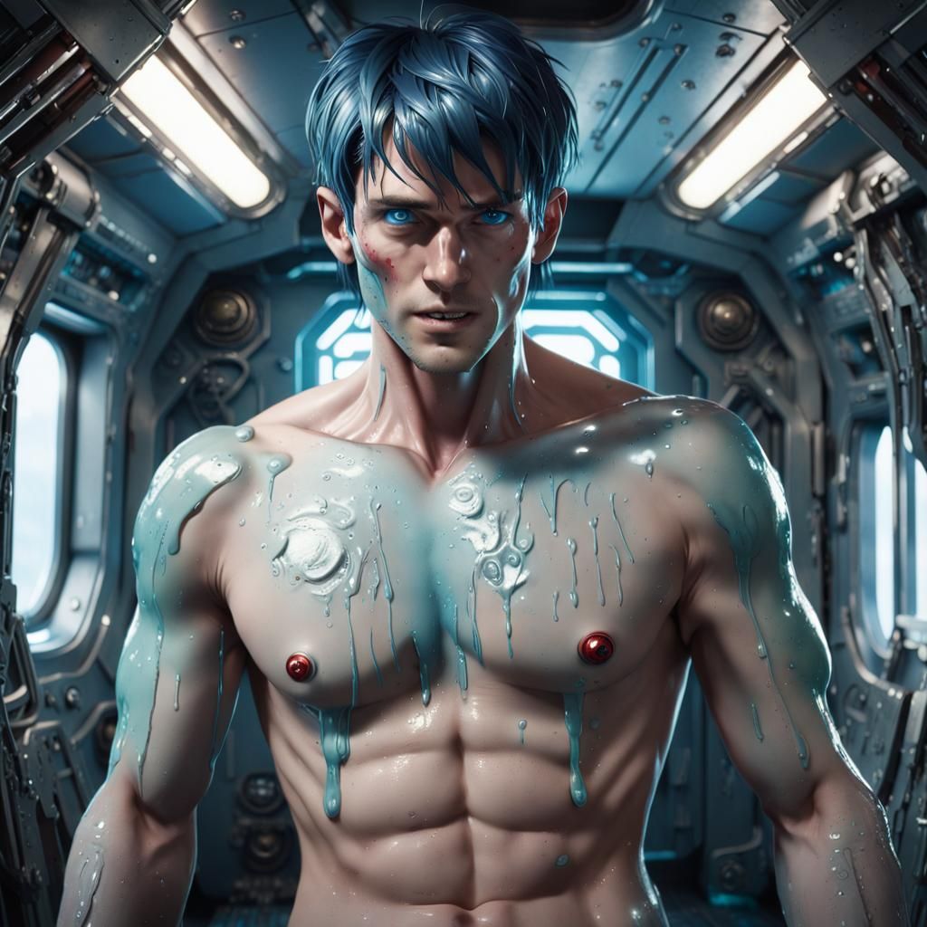 Android Warrior Resting in Spaceship Cabin