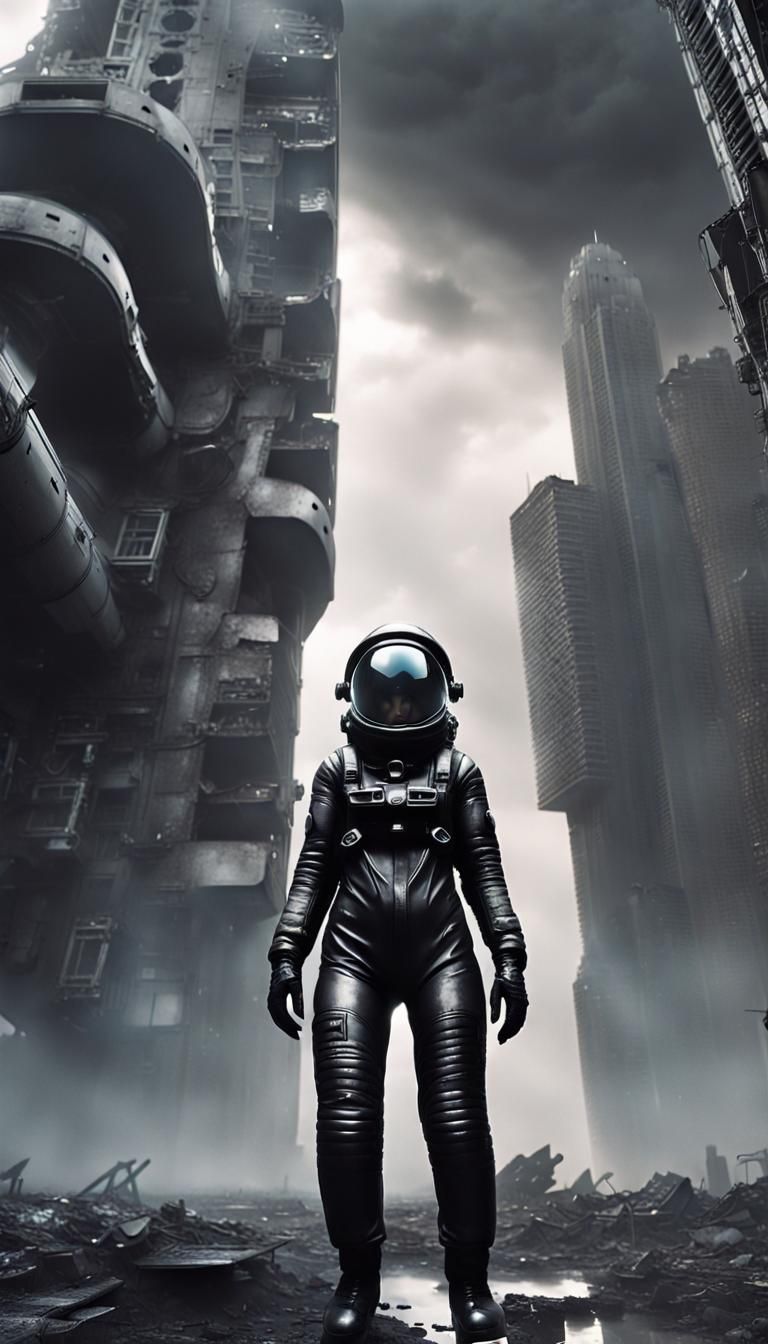 Astronaut on Ruined Earth in 2345