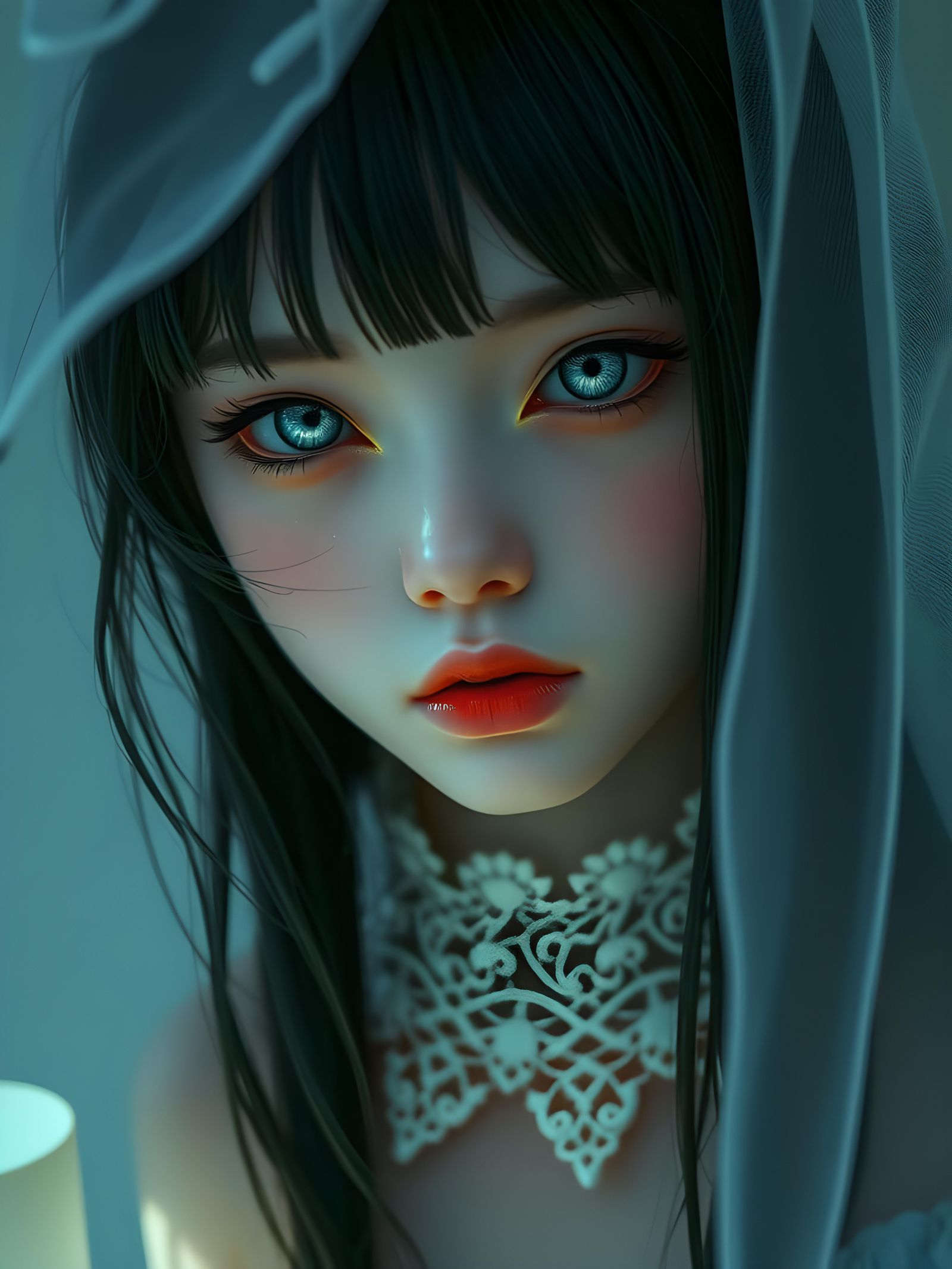 Ethereal Kawaii Ghost in Enchanting, Haunting Portrait