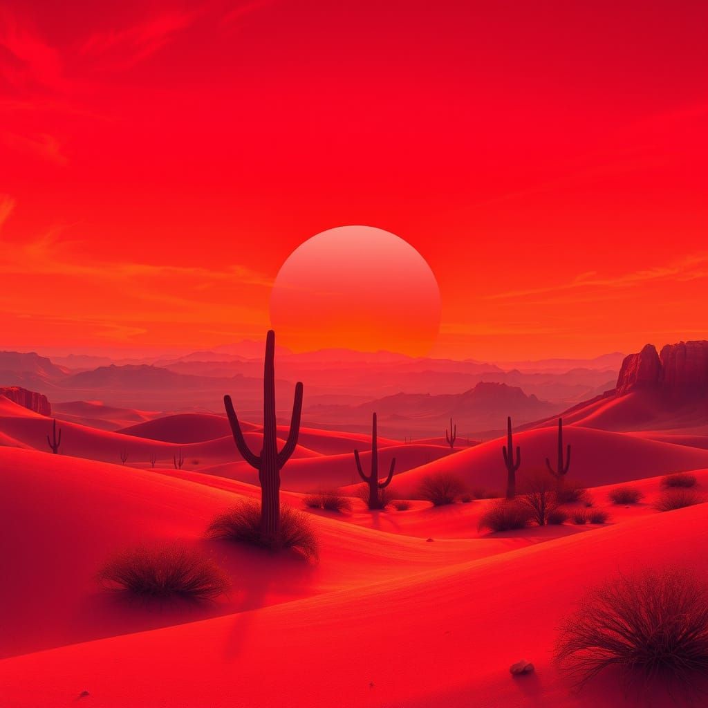 Surreal Art Nouveau Desert Sunset in Vibrant Colors