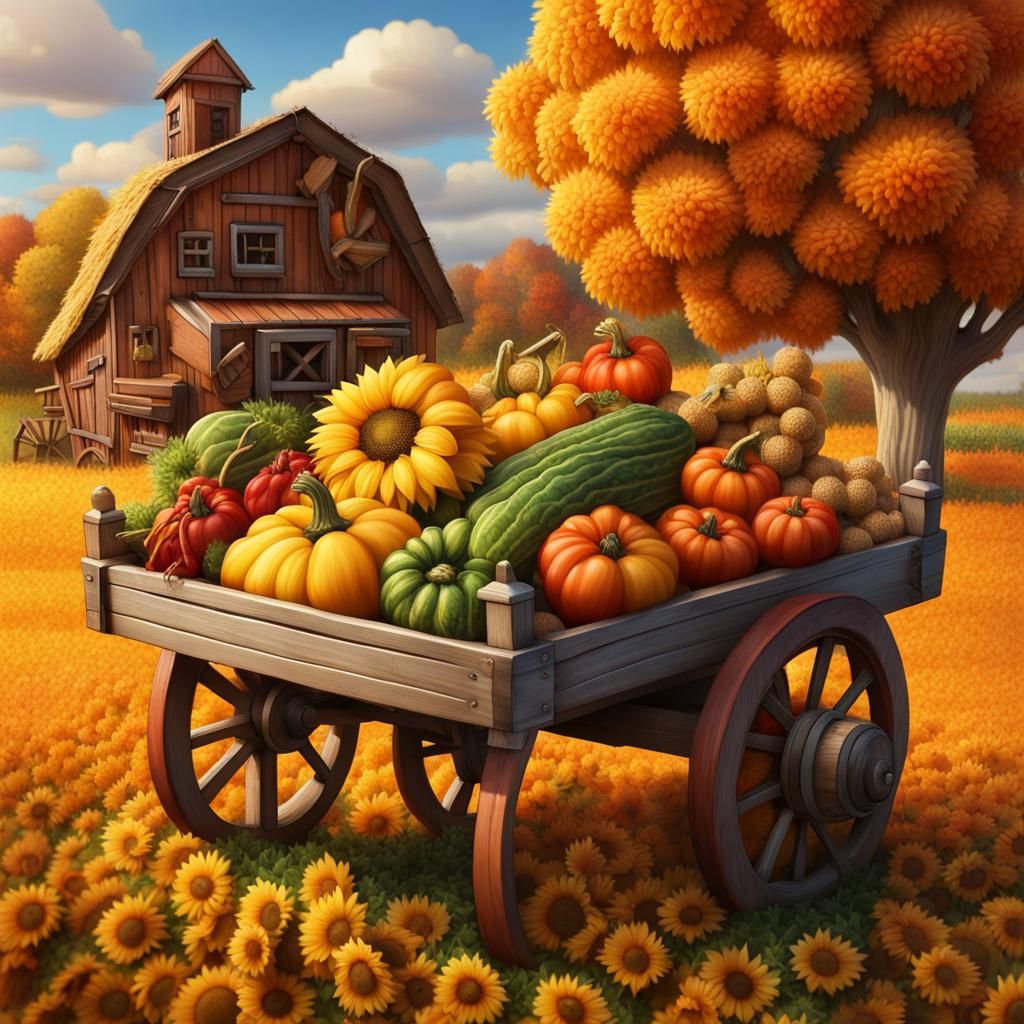 Autumn Harvest Bounty in Countryside Field