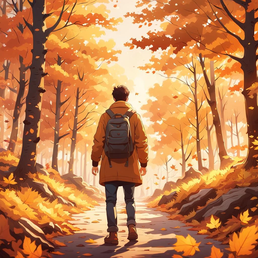 Autumnal Forest Walker in Golden Light