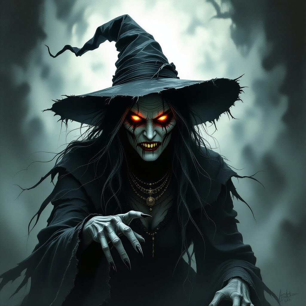Terrifying Possessed Witch in Dark Fantasy Concept Art