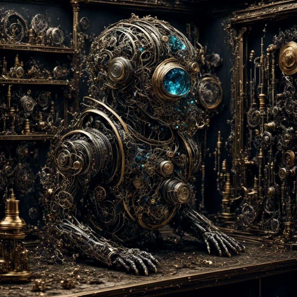 Surreal Steampunk Portrait in Pop Art Style