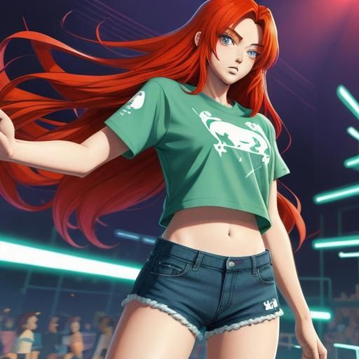 Redhead Reveals Bikini Bottoms: Cel-Shaded Anime Style