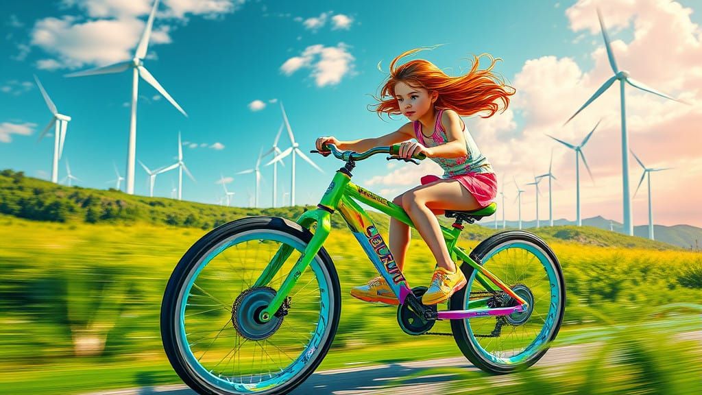 Vibrant Solar Bike Rider in Futuristic Landscape