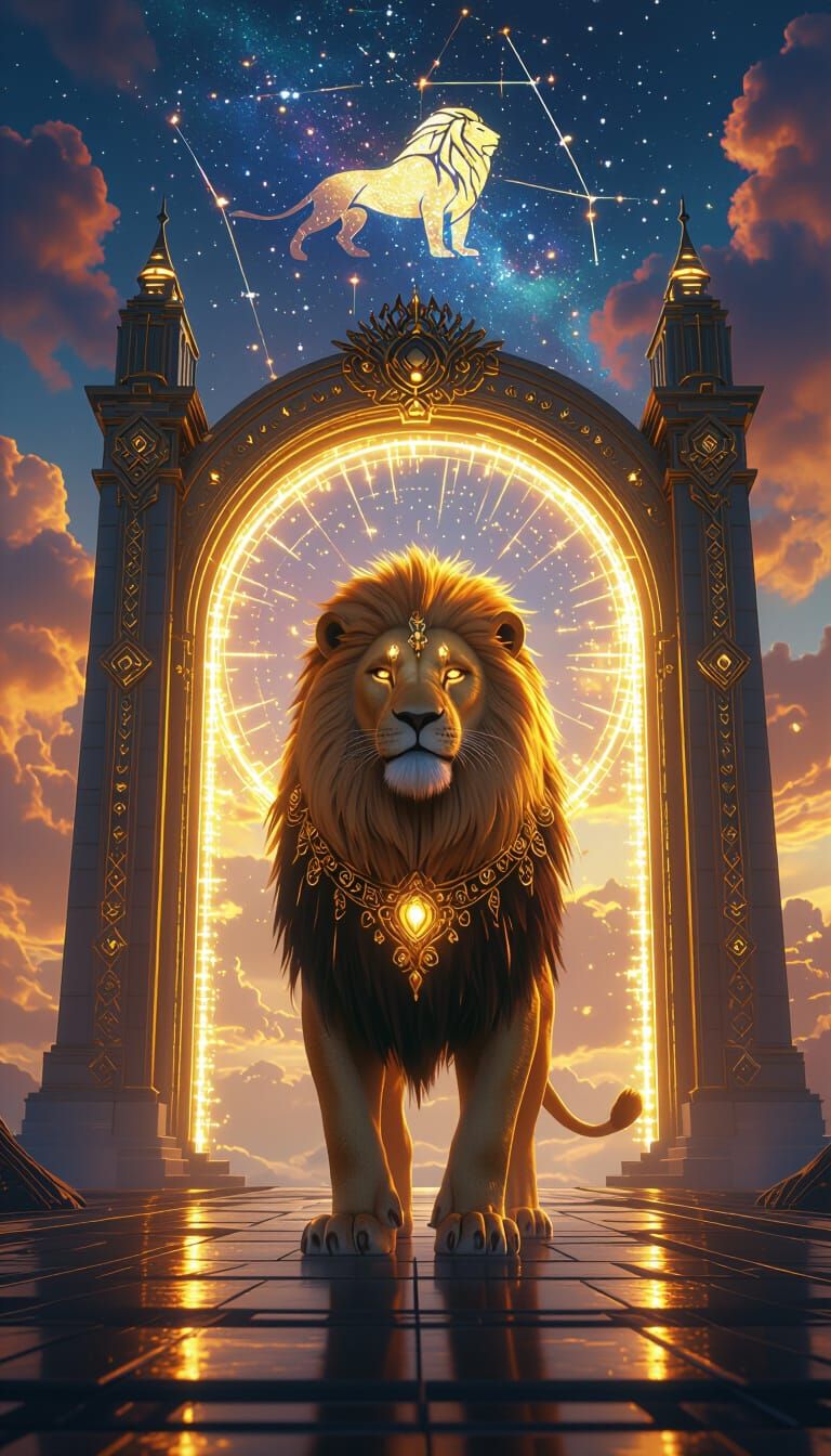 Golden Lion and Liongate Portal in Fantasy Style
