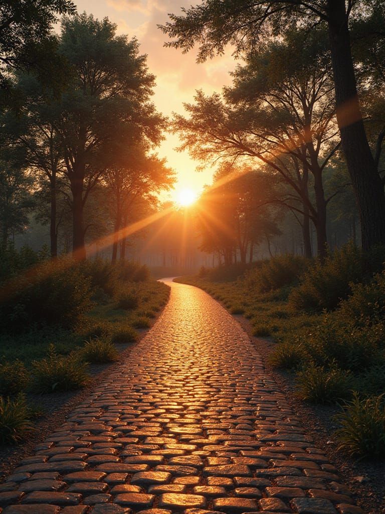 Fantasy Cobbled Path to Sunset in Equatorial Guinea