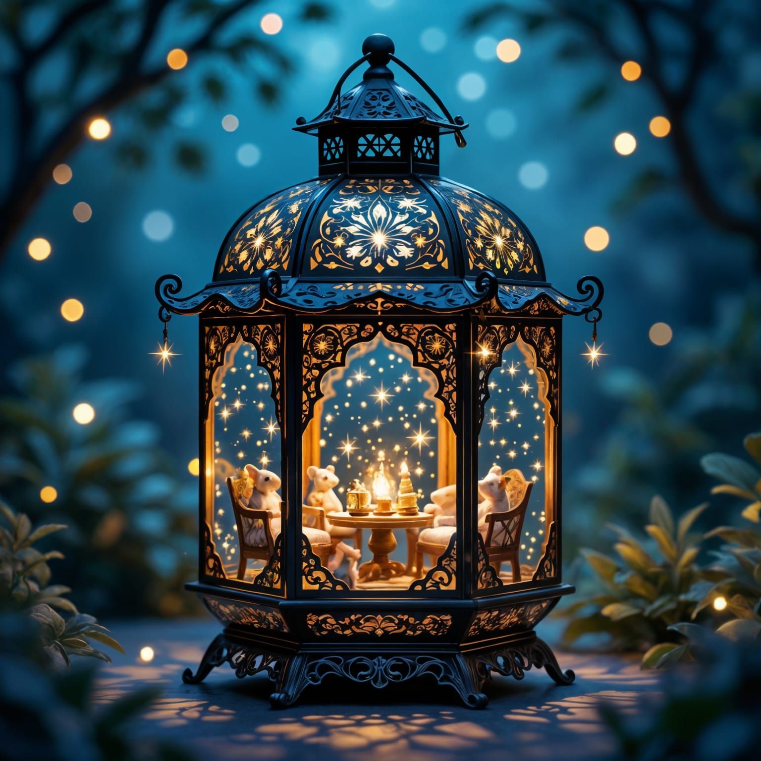 Enchanted Lantern with Miniature Mouse House