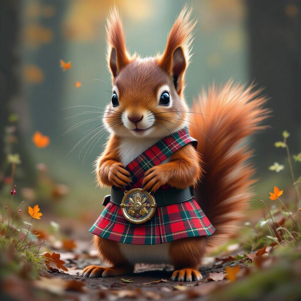 Cute Kilted Red Squirrel in Scottish Tartan