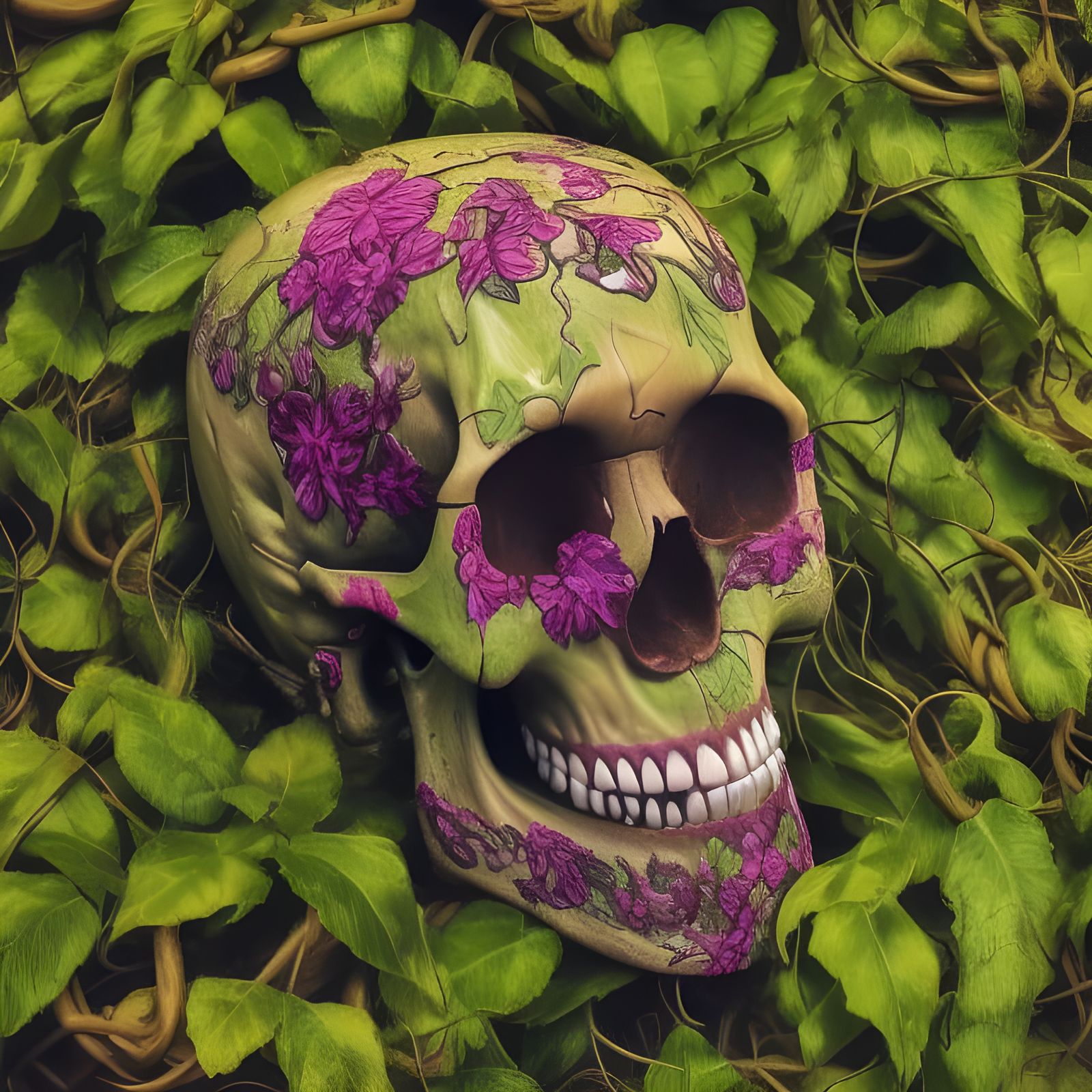 Hyperrealistic Skull Engraved with Vines