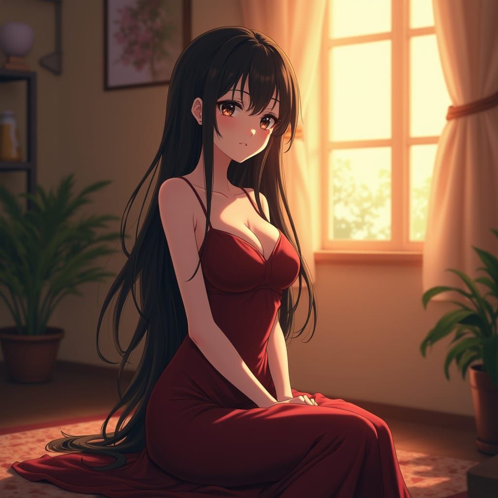 Elegant Anime Goddess in Soothing Evening Glow