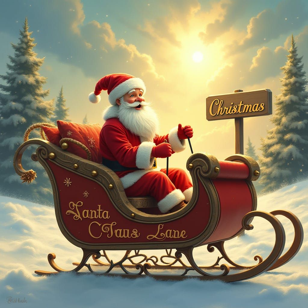 Majestic Santa Claus in Heavenly Splendor with Golden Sleigh
