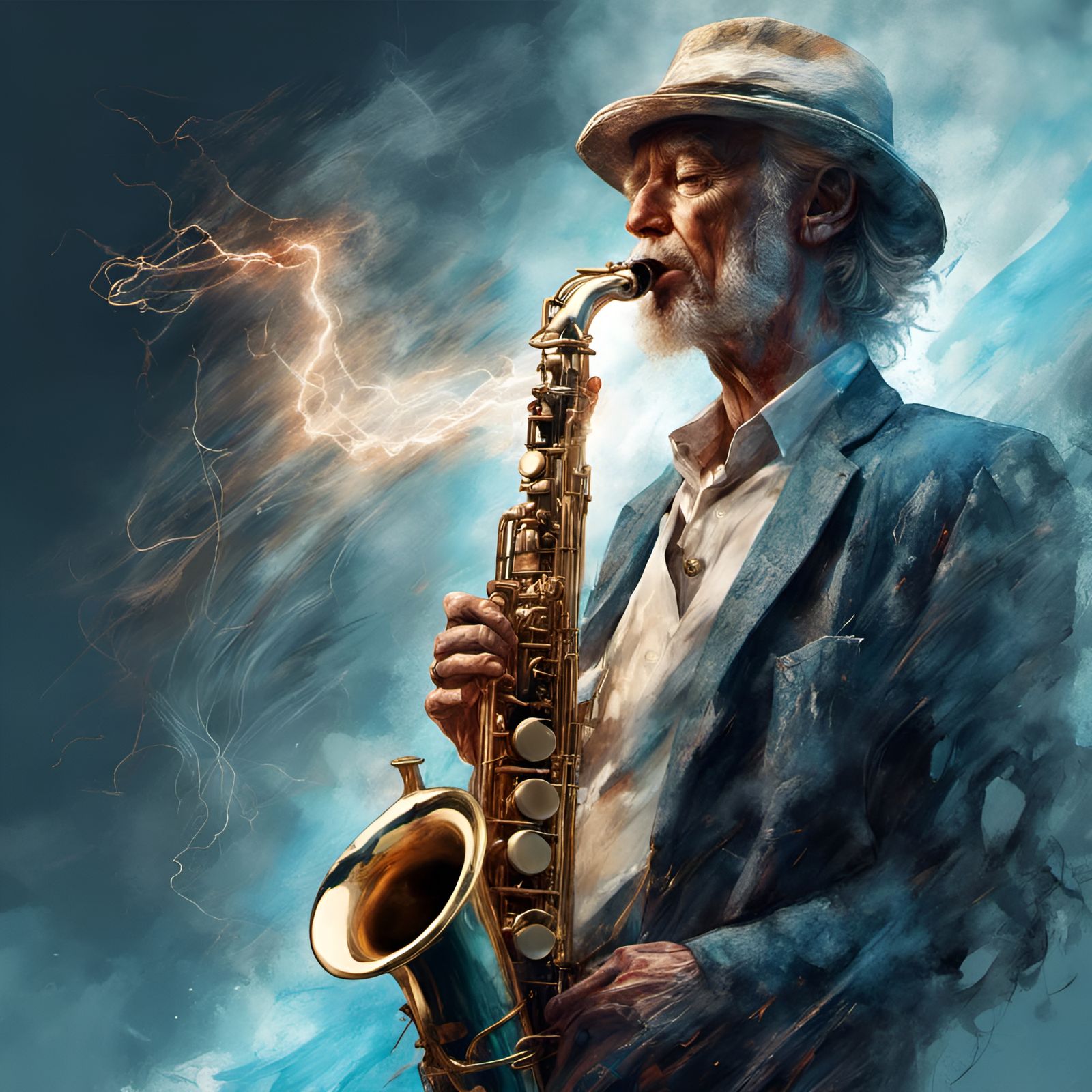 Saxophone Player Portrait in Digital Illustration Style