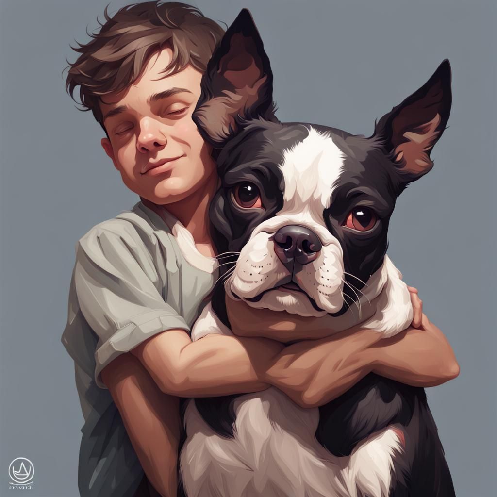 Boy Hugging Dog: Detailed Artstation Portrait