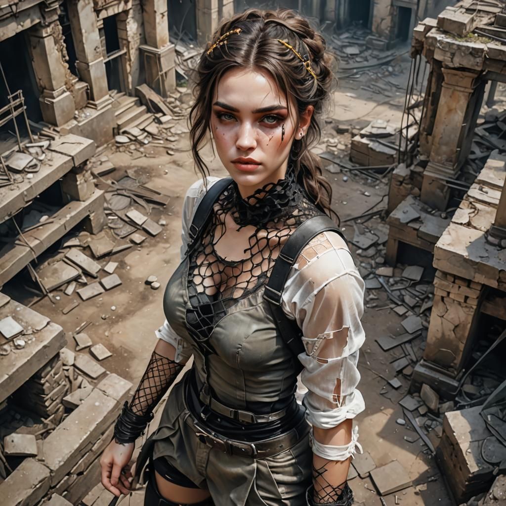 Post-Apocalyptic Explorer in Airbrush Painting Style