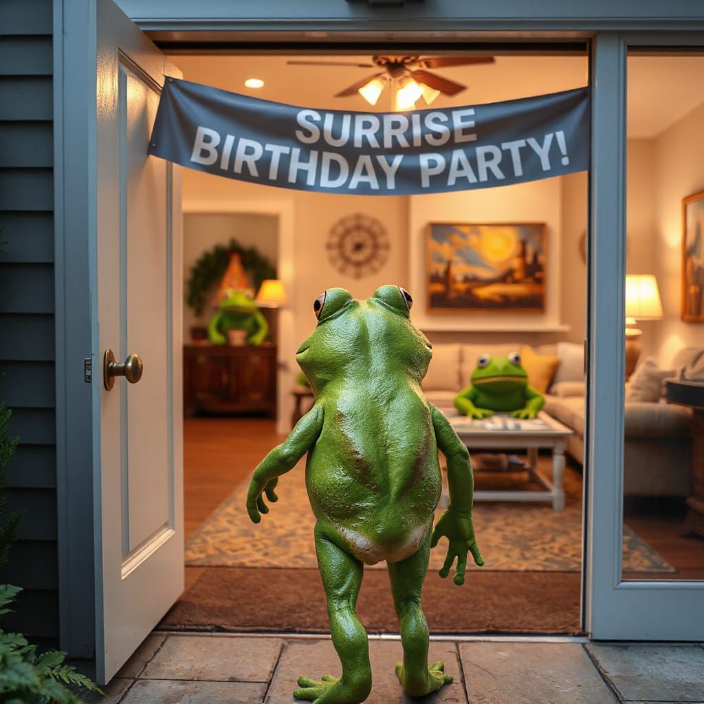 Surprised Frog Finds Birthday Party