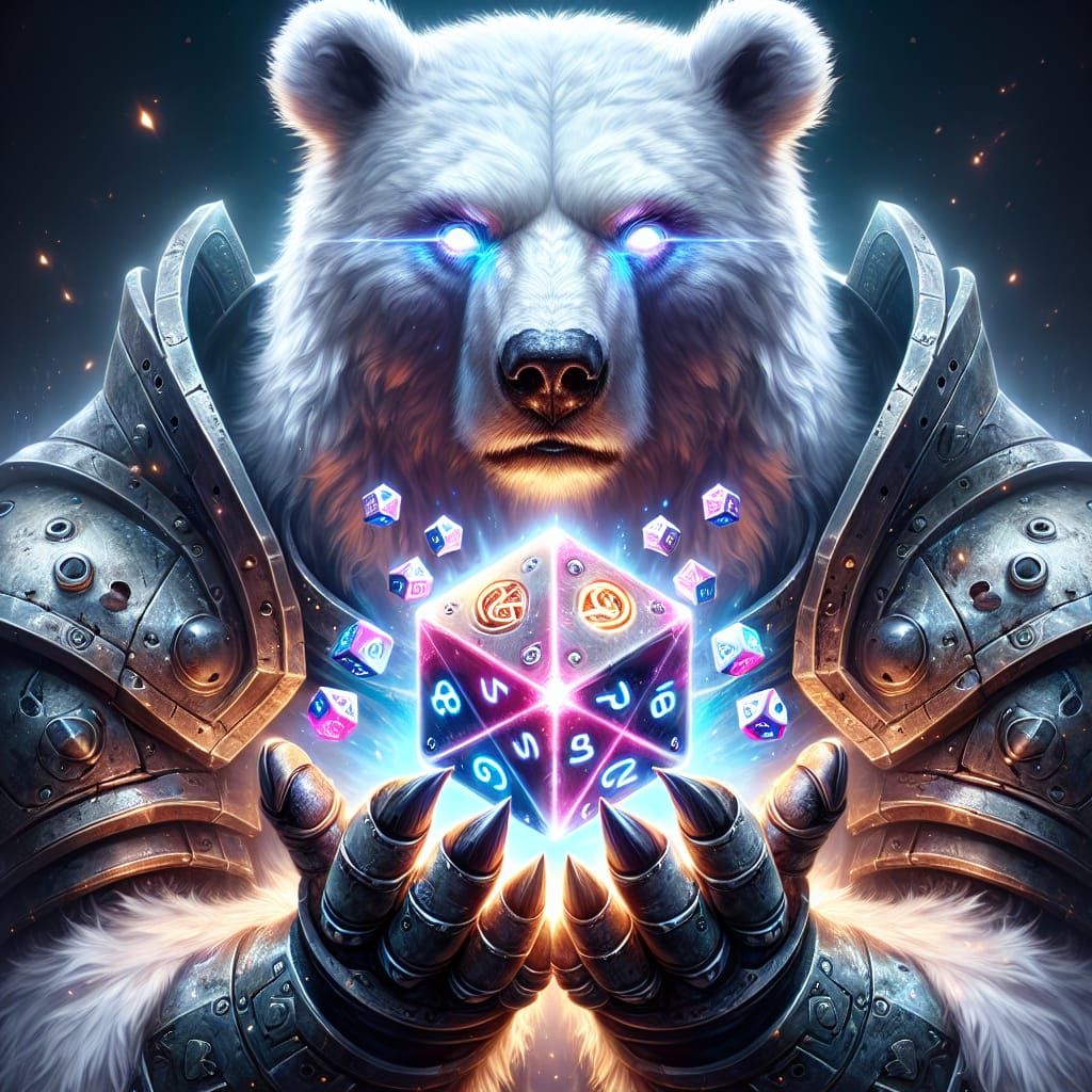 White Bear in Sci-Fi Armor with Magical Dice
