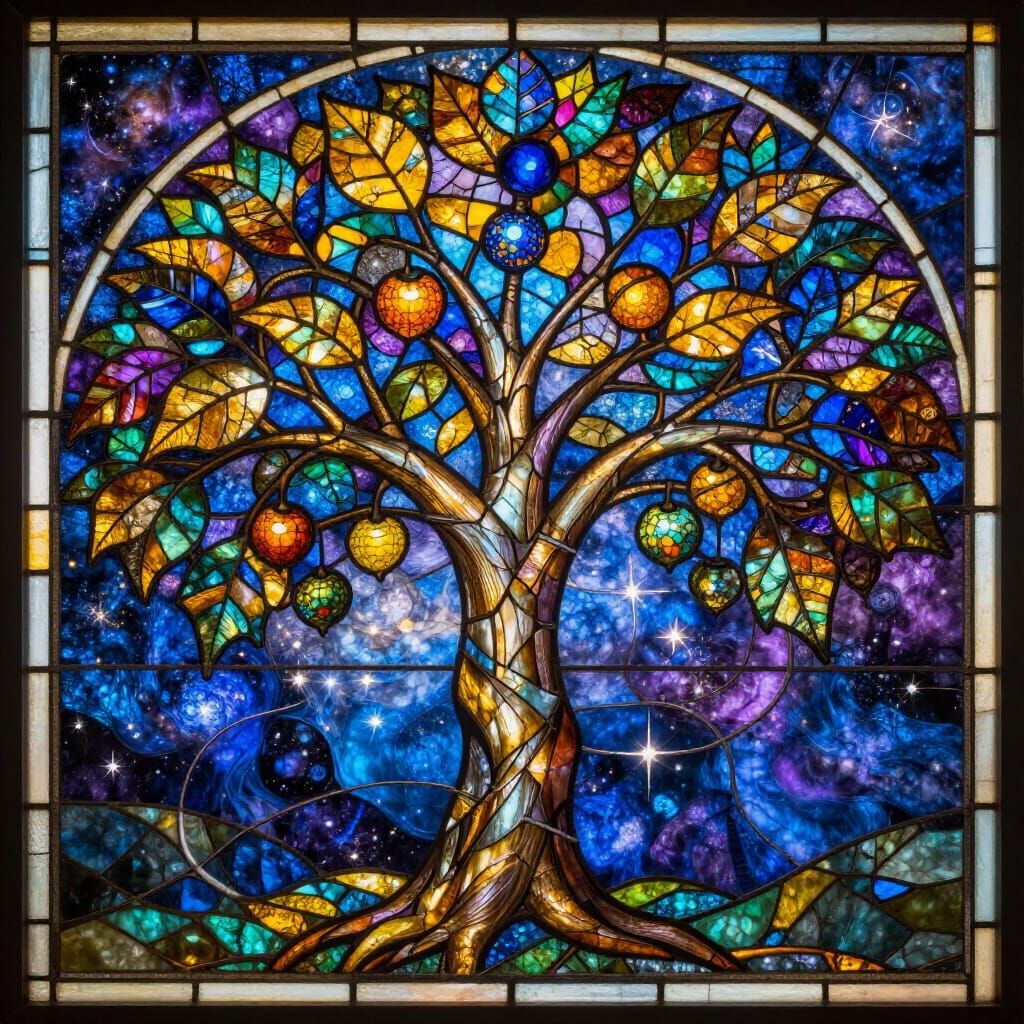 Stained Glass Tree of Knowledge Rises to Celestial Spheres