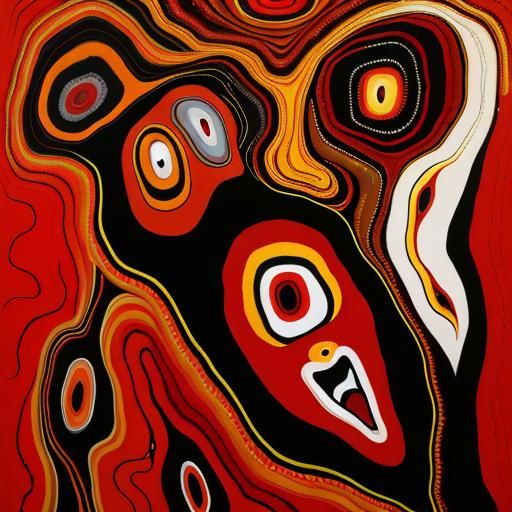 Abstract Faces in Red: A Surrealist Oil Painting