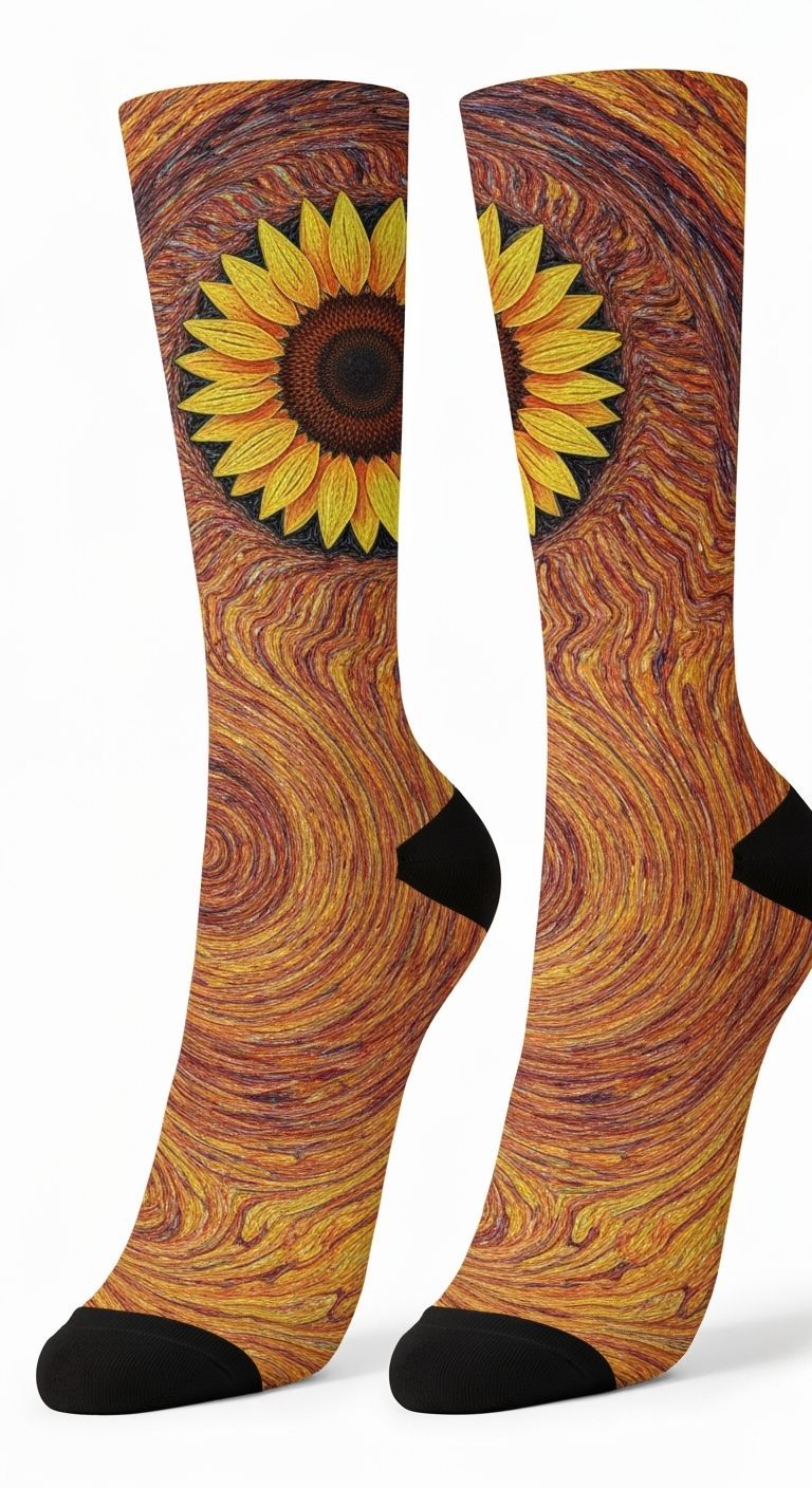 Radiant Sunflower Socks in Psychedelic Fauvism Style