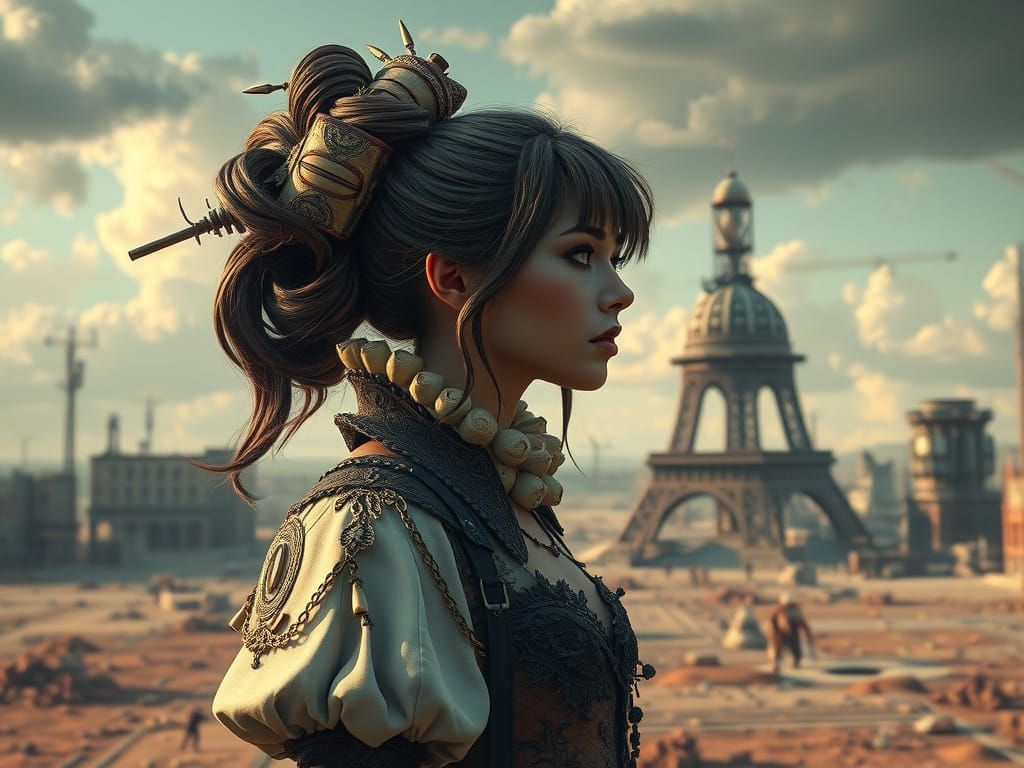 Gothic Woman in Retro Dystopian Futurescape