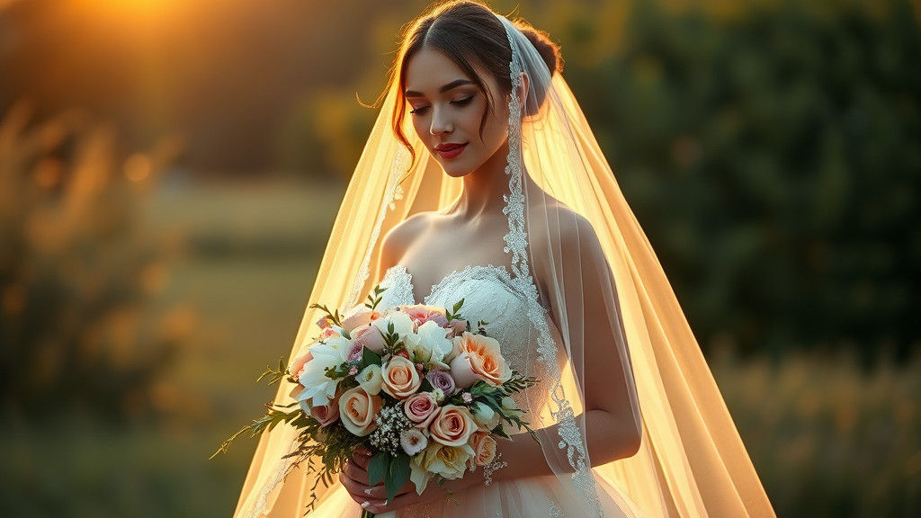 Ethereal Bride in Lavish Tulle Gown with Wildflower Bouquet
