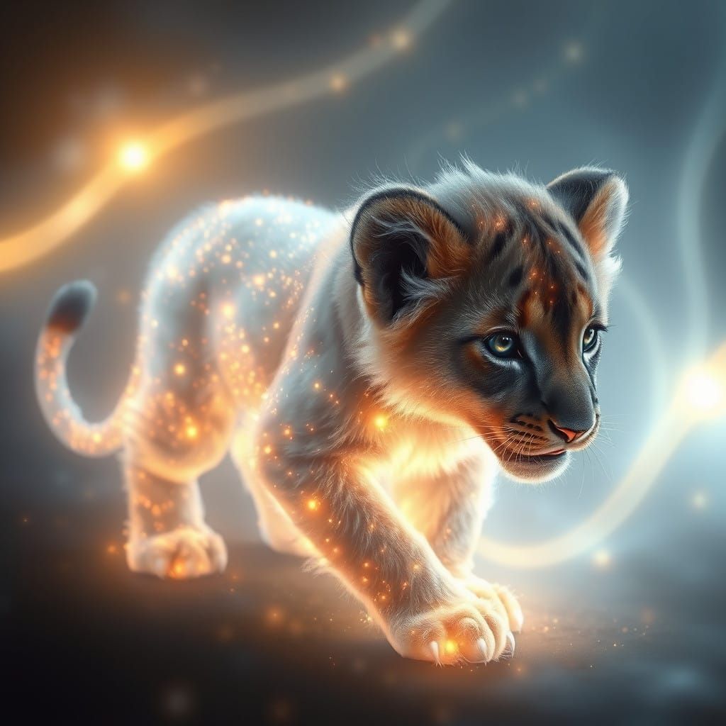 Glowing Lion Cub in Dreamlike Light