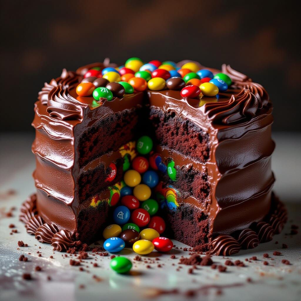 Hyperrealistic Chocolate Cake with M&M Surprise