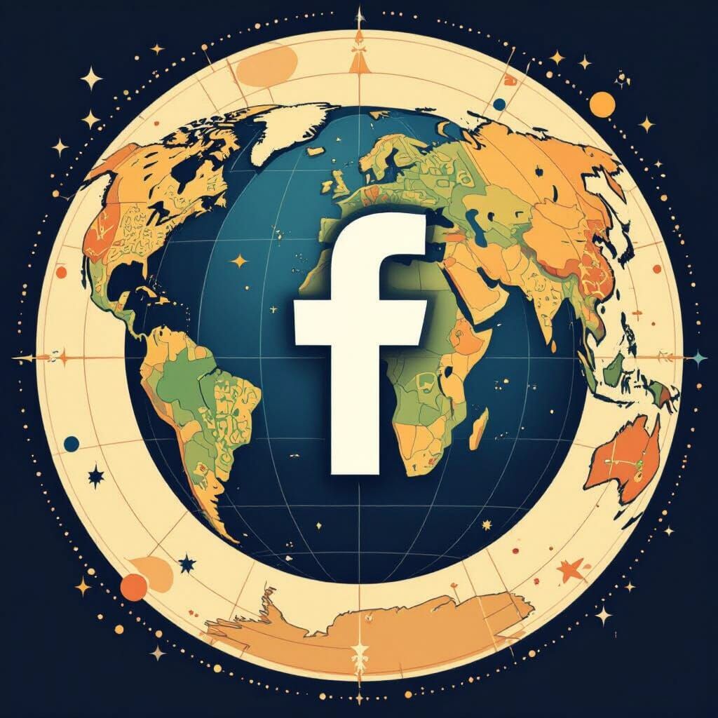 Facebook Logo Integrated Within World Globe: Digital Art