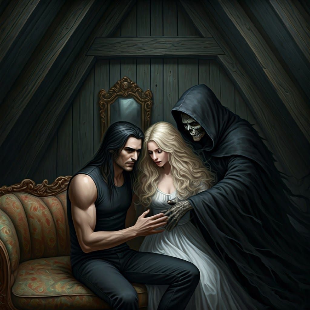 Mysterious Encounter in a Dimly Lit Attic