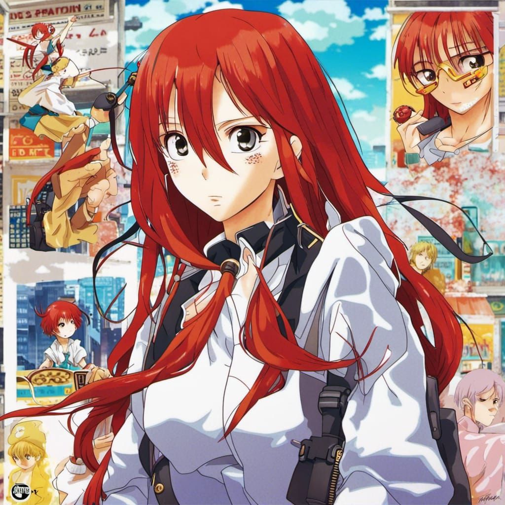 Red-Haired Girl in 90s Anime Style