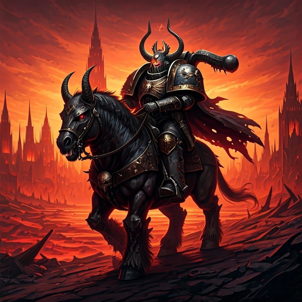 Chaos Marine Rides Across Hellish Landscape