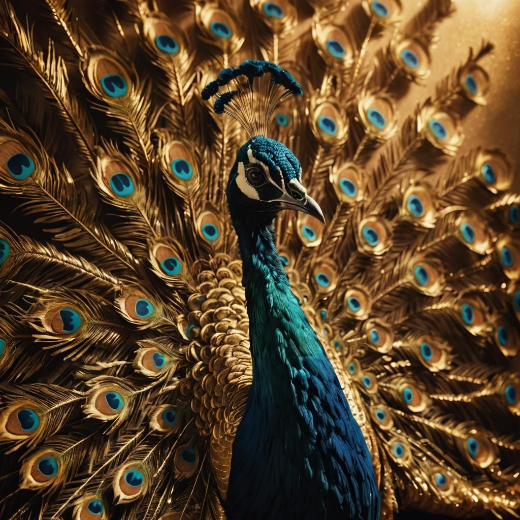 Intricately Carved Peacock in Golden Light