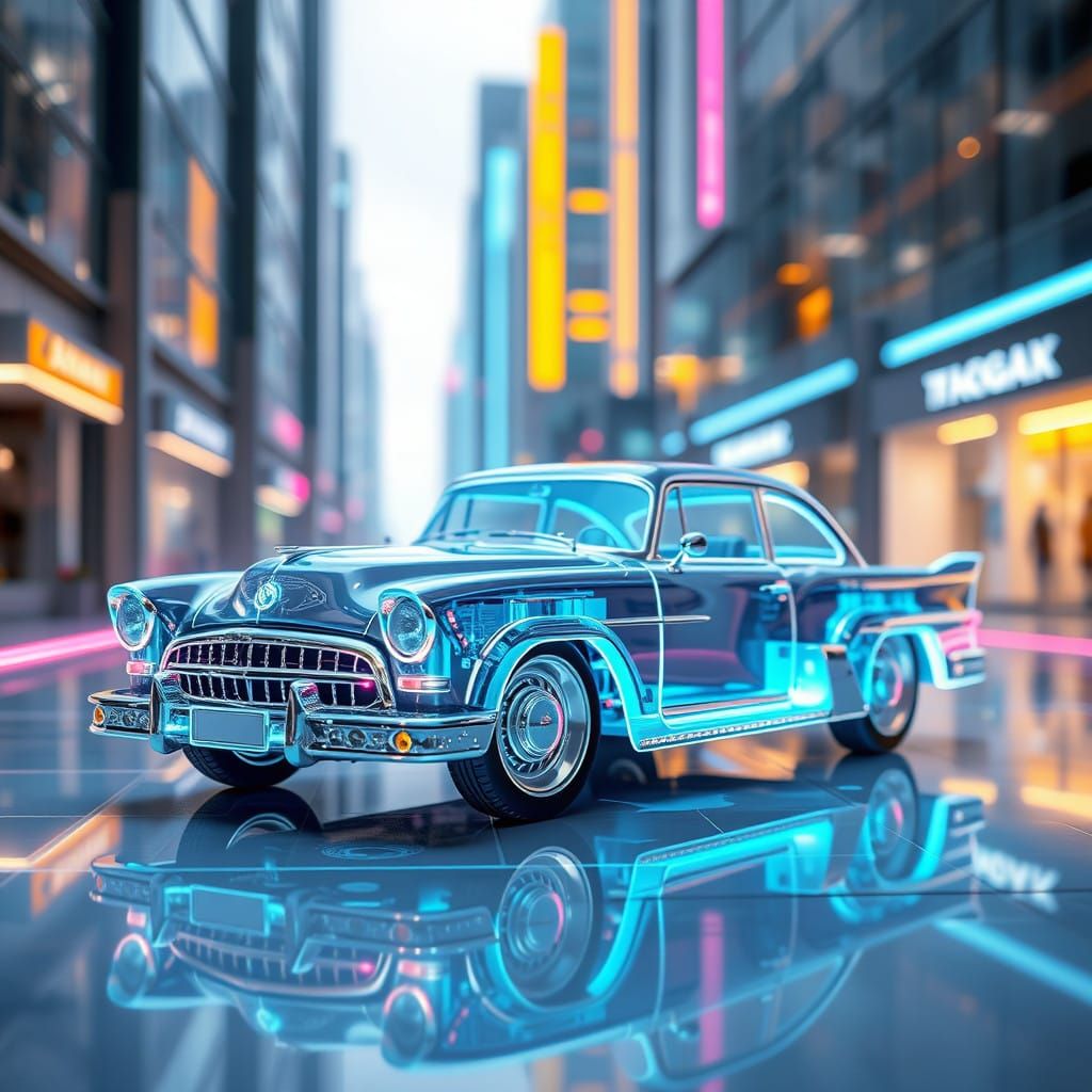 Sleek Holographic Car in Futuristic City